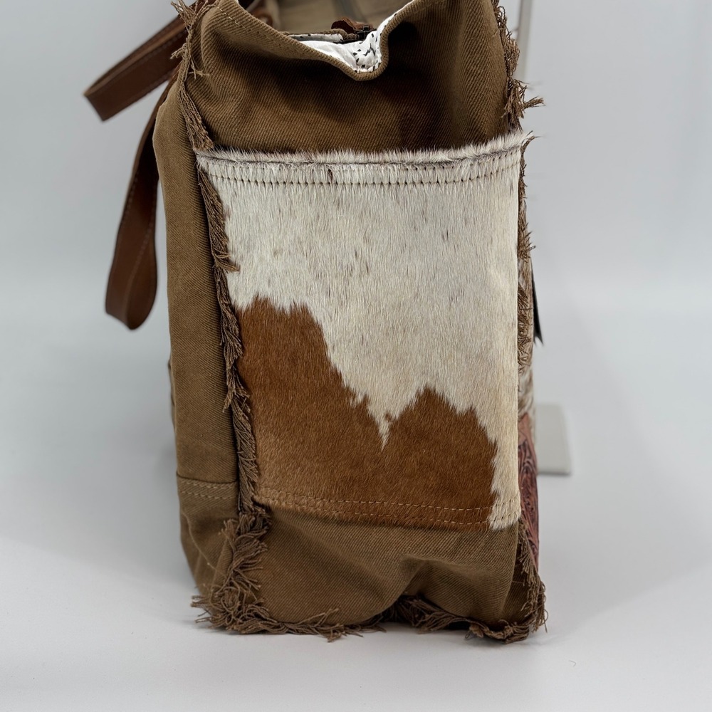 Myra Cartwright Hand Tooled Bag Women Large Tan White Cowhide Western Tote 14562 - Picture 11 of 13